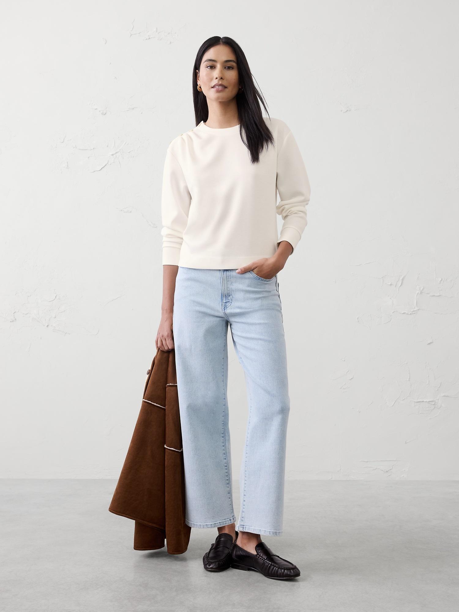 knit button-shoulder top