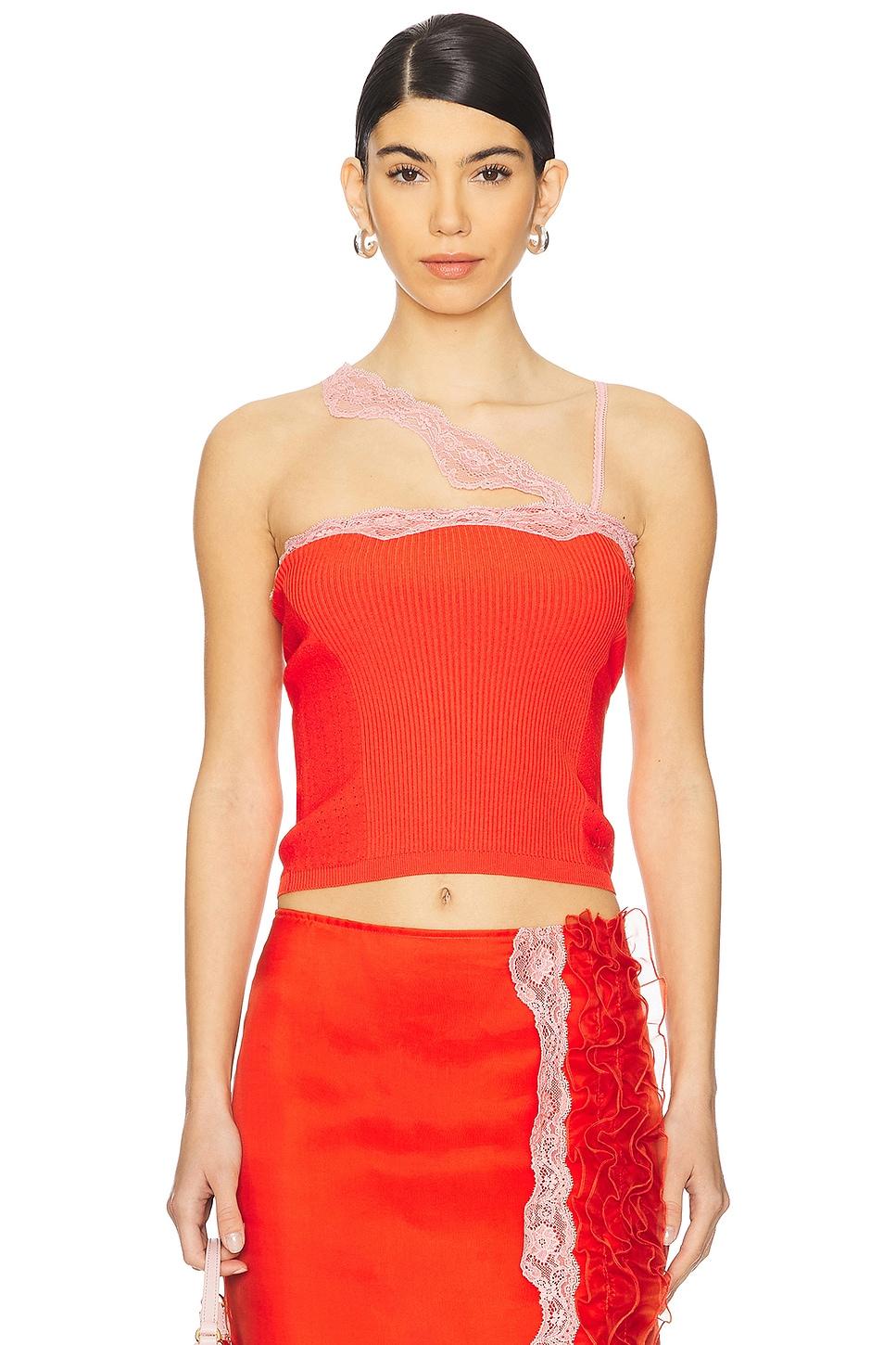 knit cami with asymmetrical strap