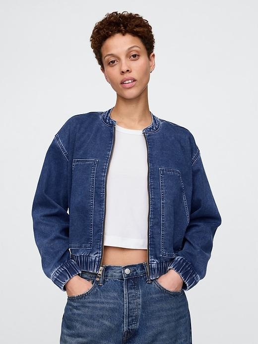 knit denim bomber jacket