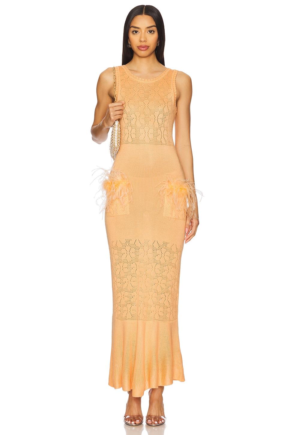 knit dress with ostrich feathers details