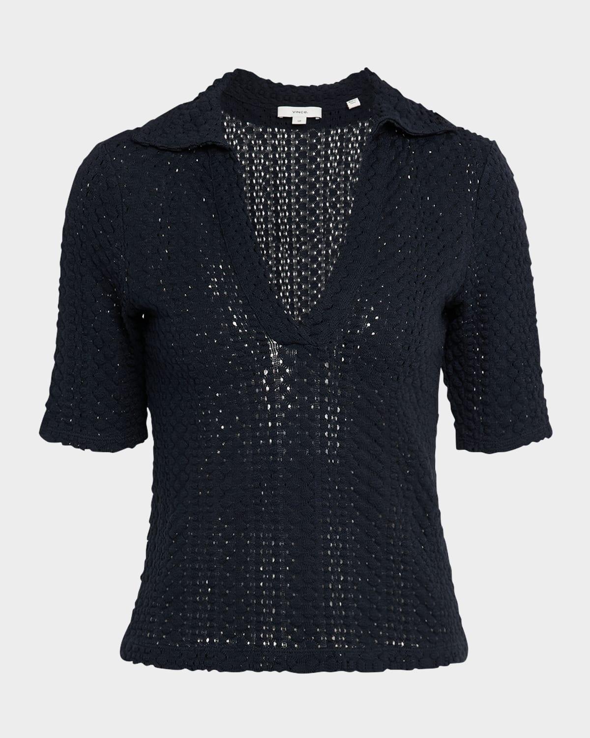 knit elbow-sleeve polo top