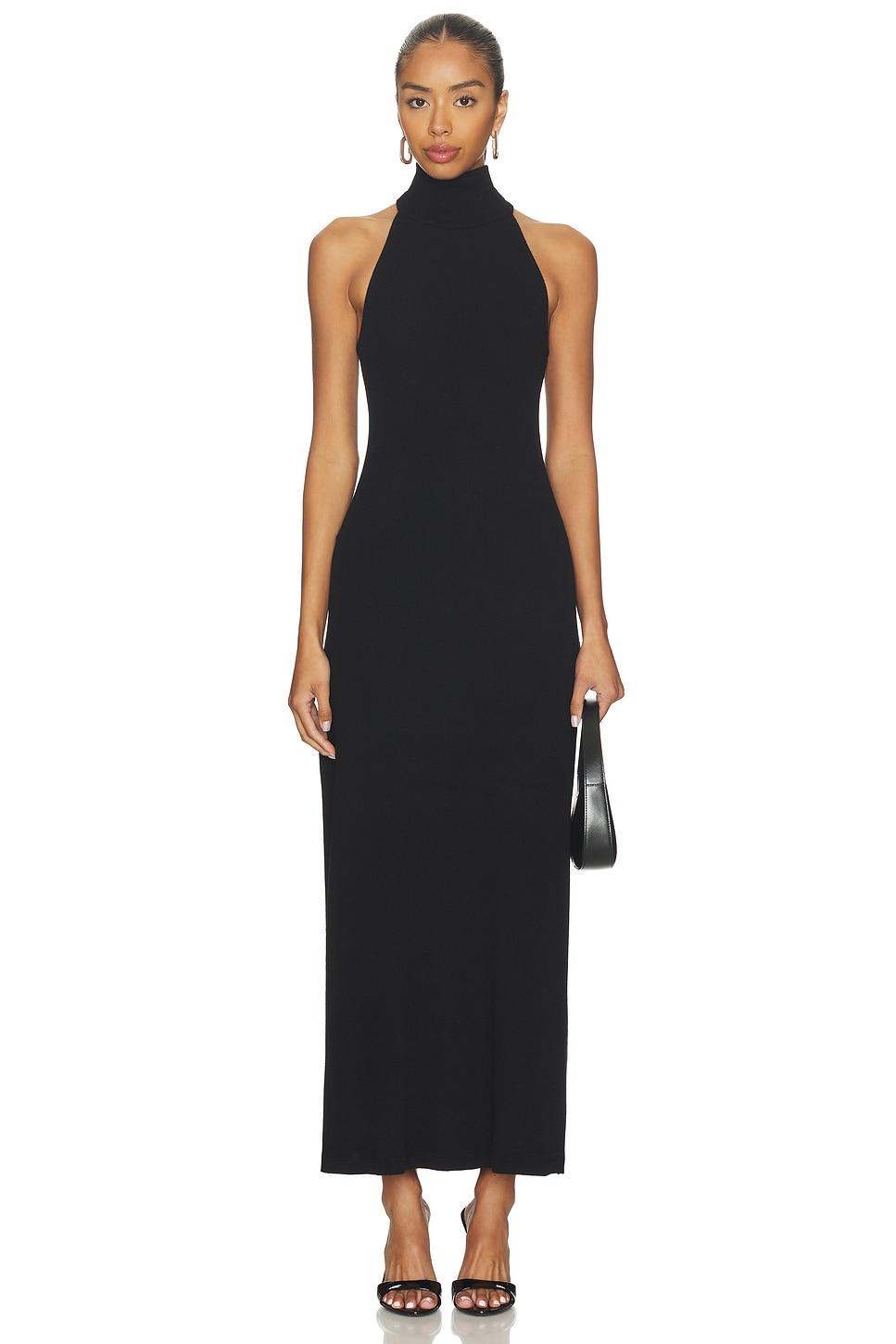 knit halter turtleneck fluid dress