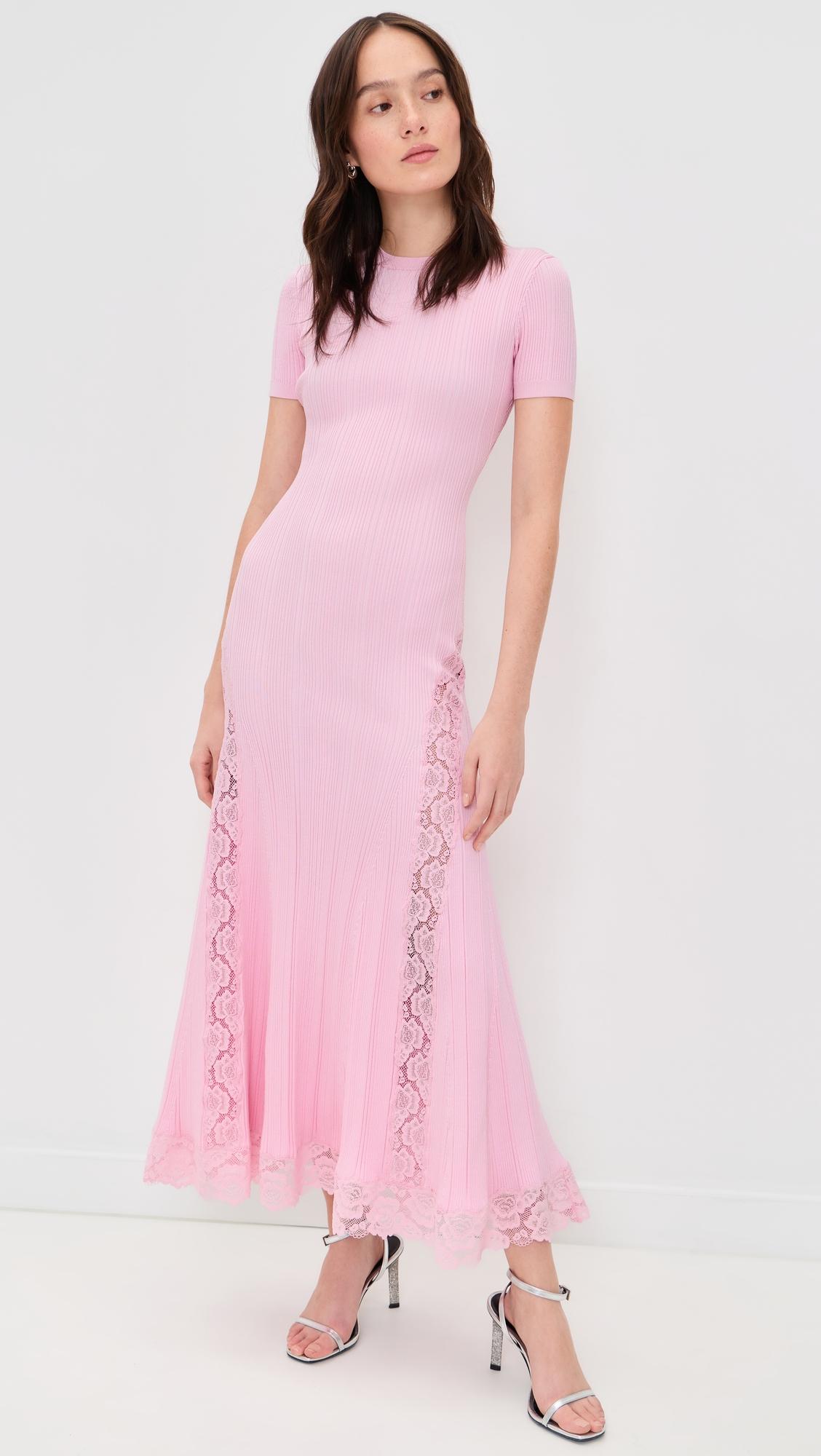 knit lace insert midi dress