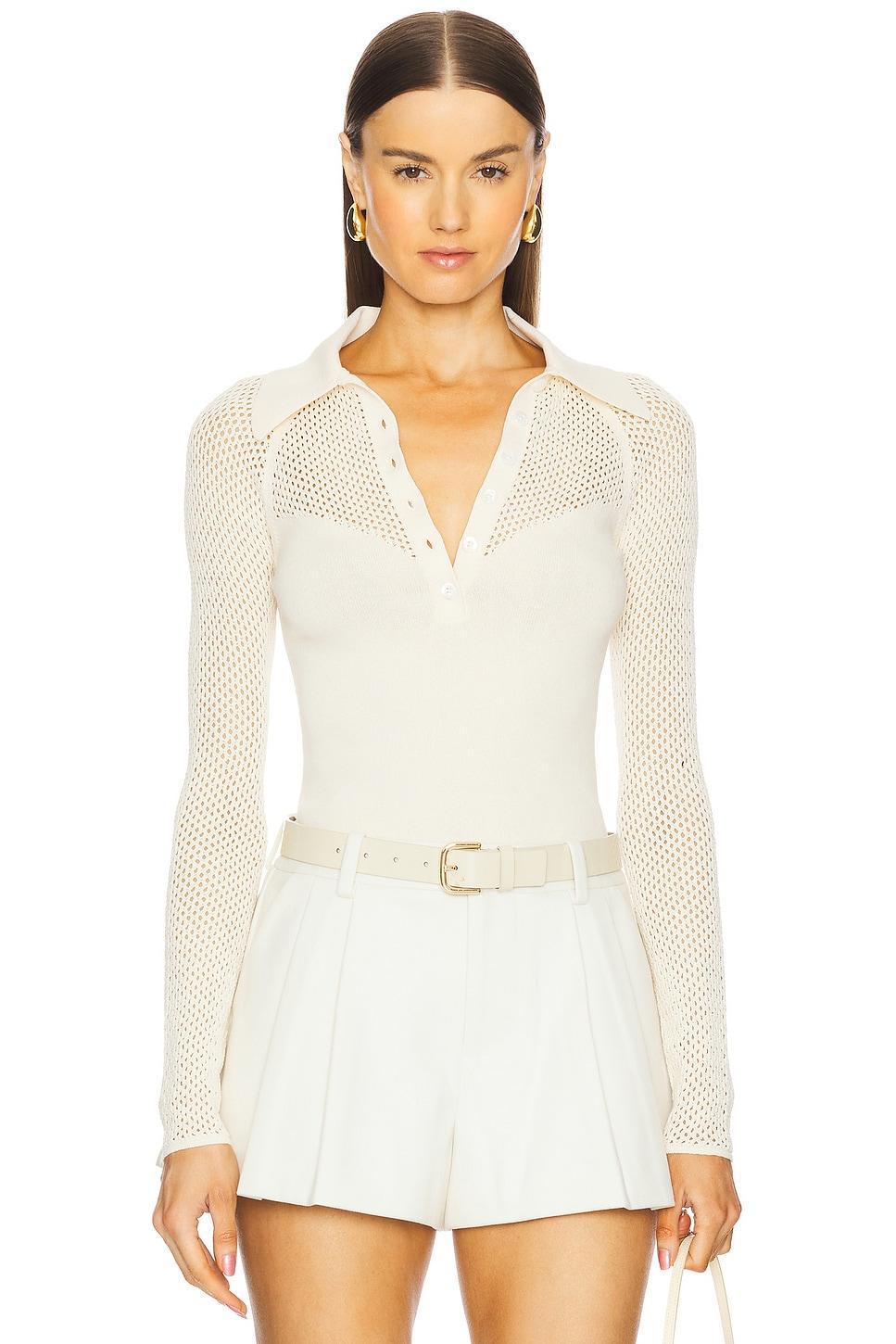 knit mesh collared bodysuit