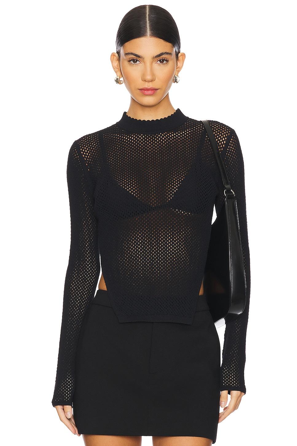 knit mesh long sleeve top