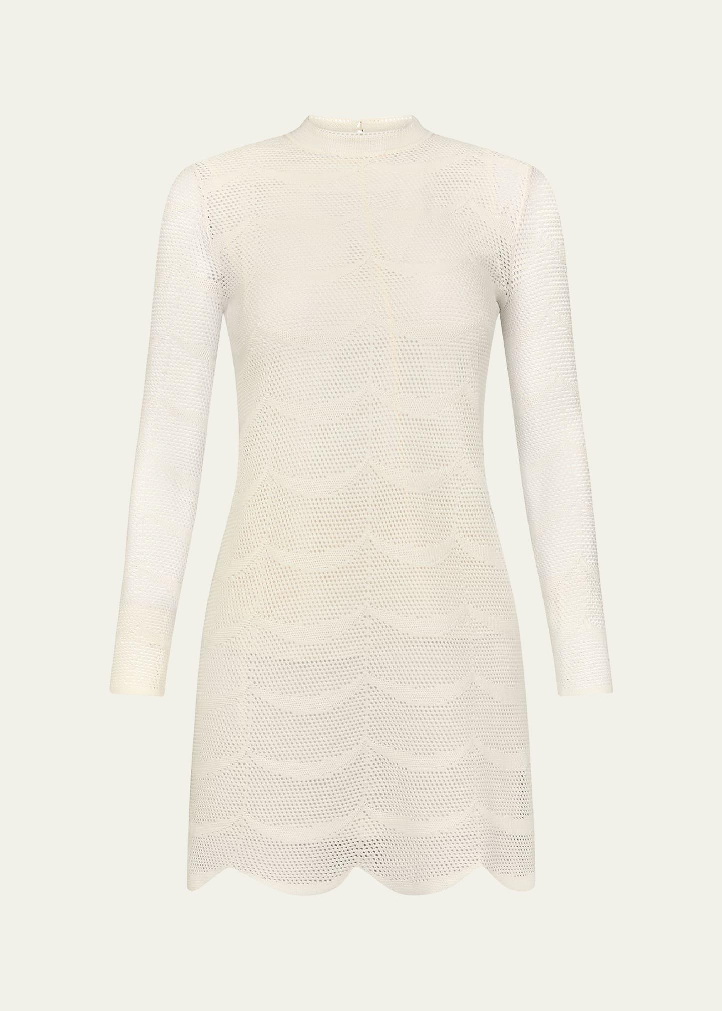 knit mesh mini scalloped mini dress