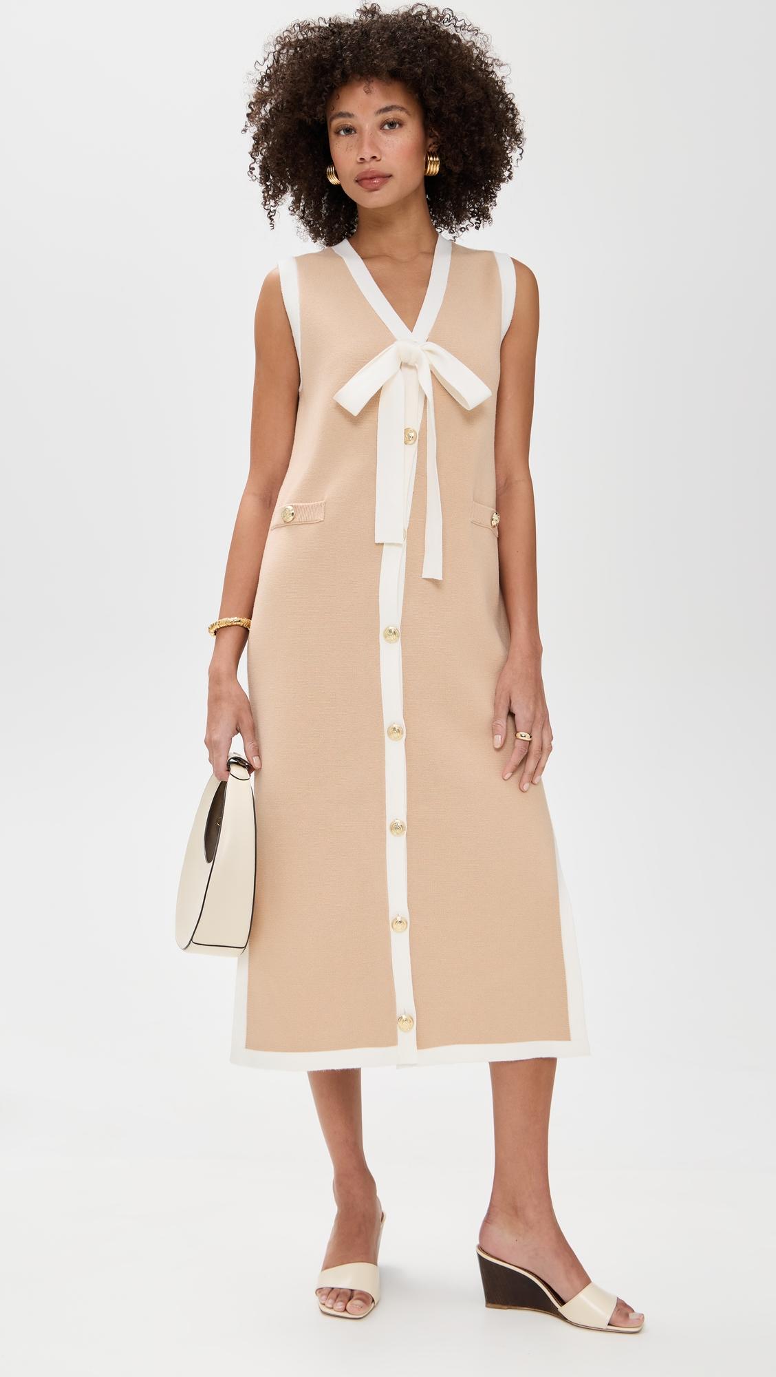 knit midi dress with ribbon tie