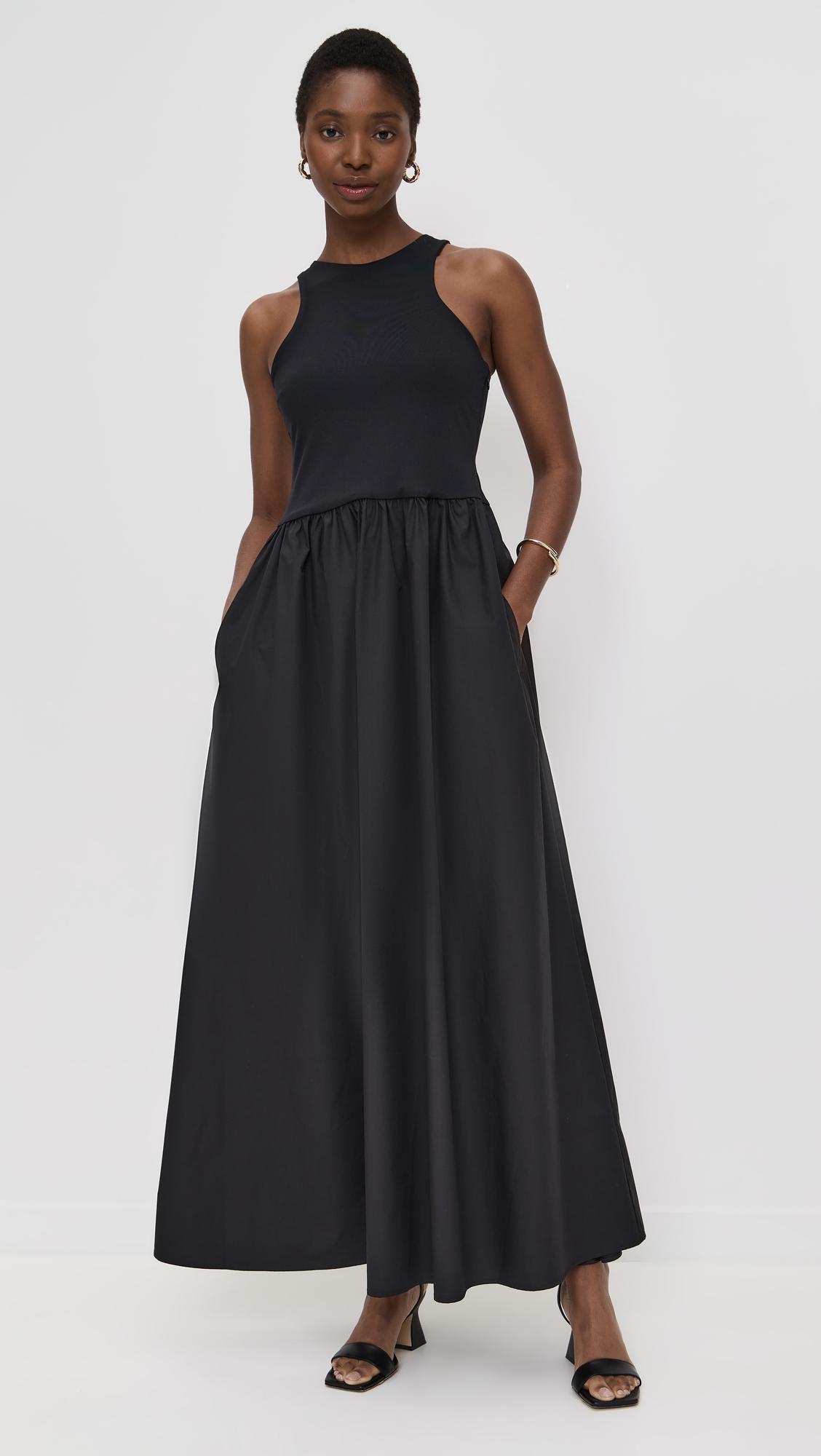knit poplin racer maxi dress