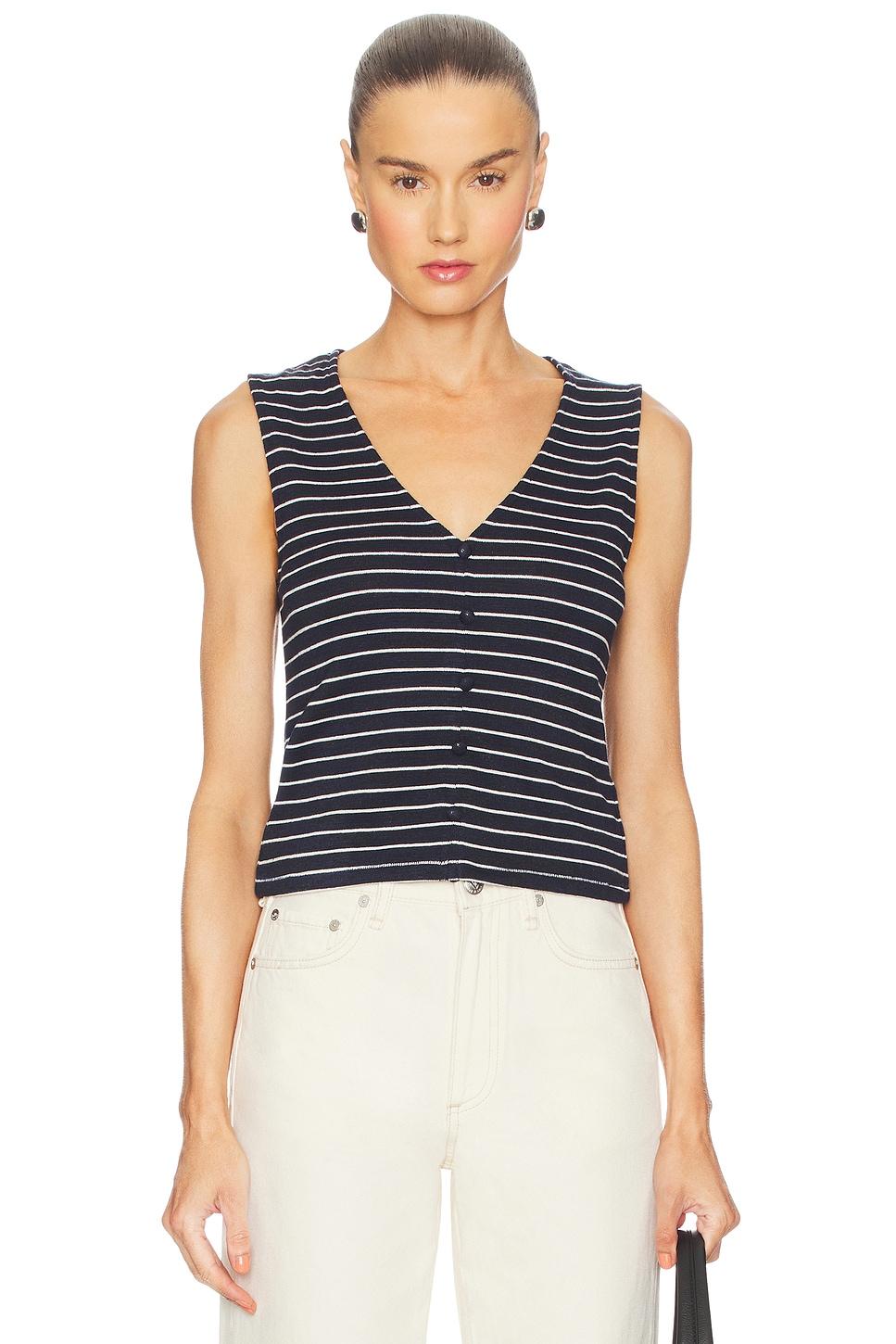 knit stripe button up tank top