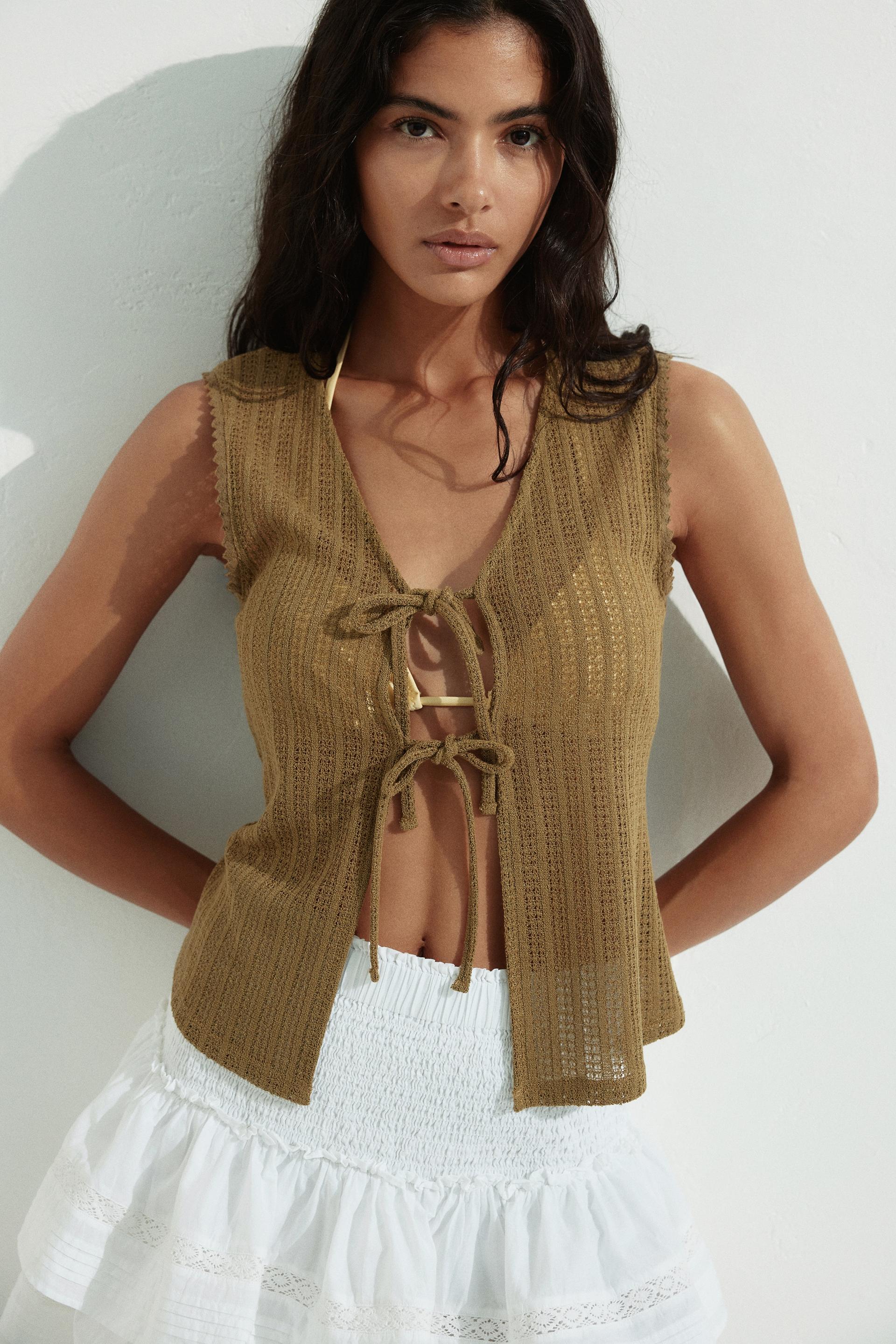 knit tie-front top