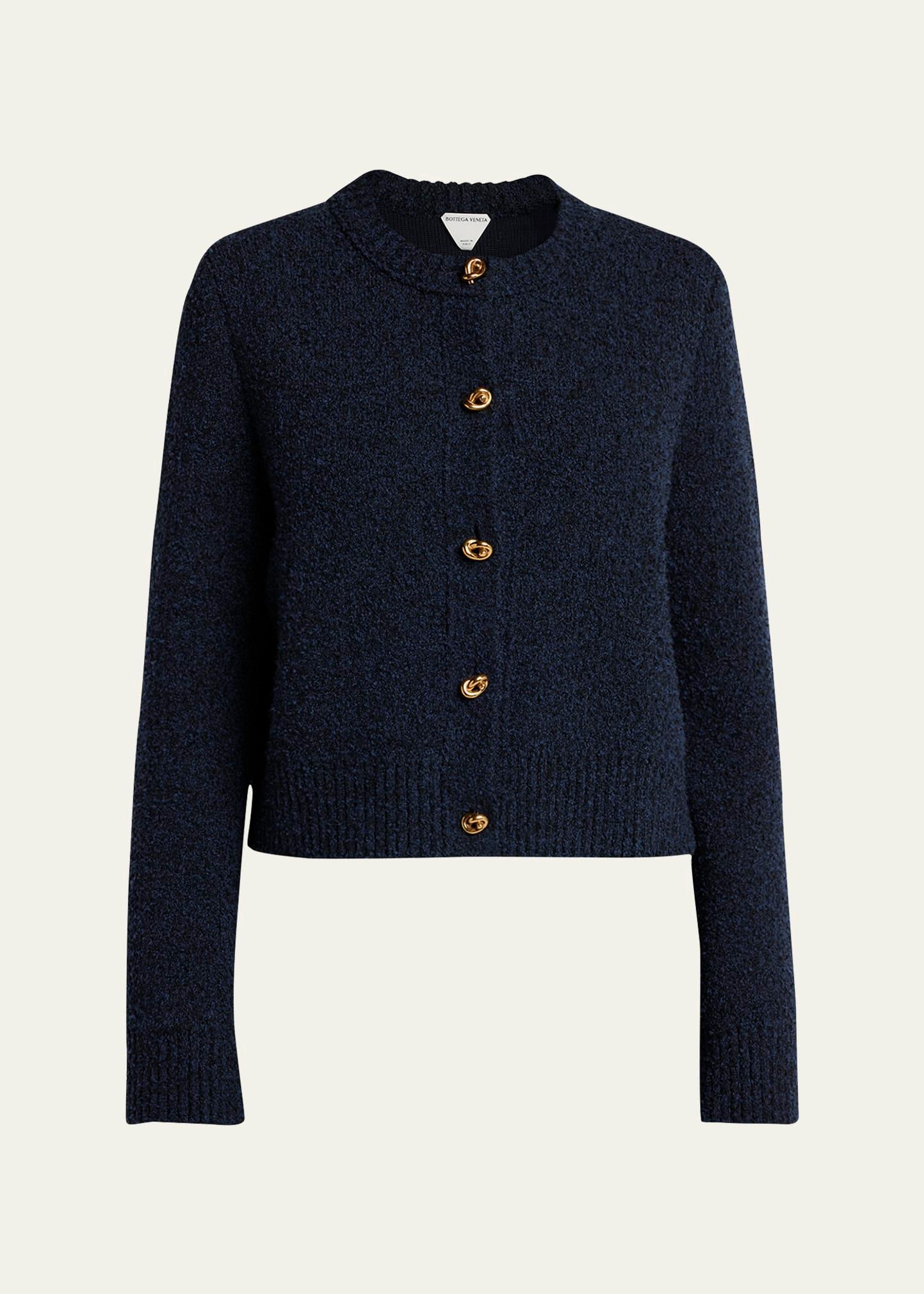 knot-button boucle knit cardigan
