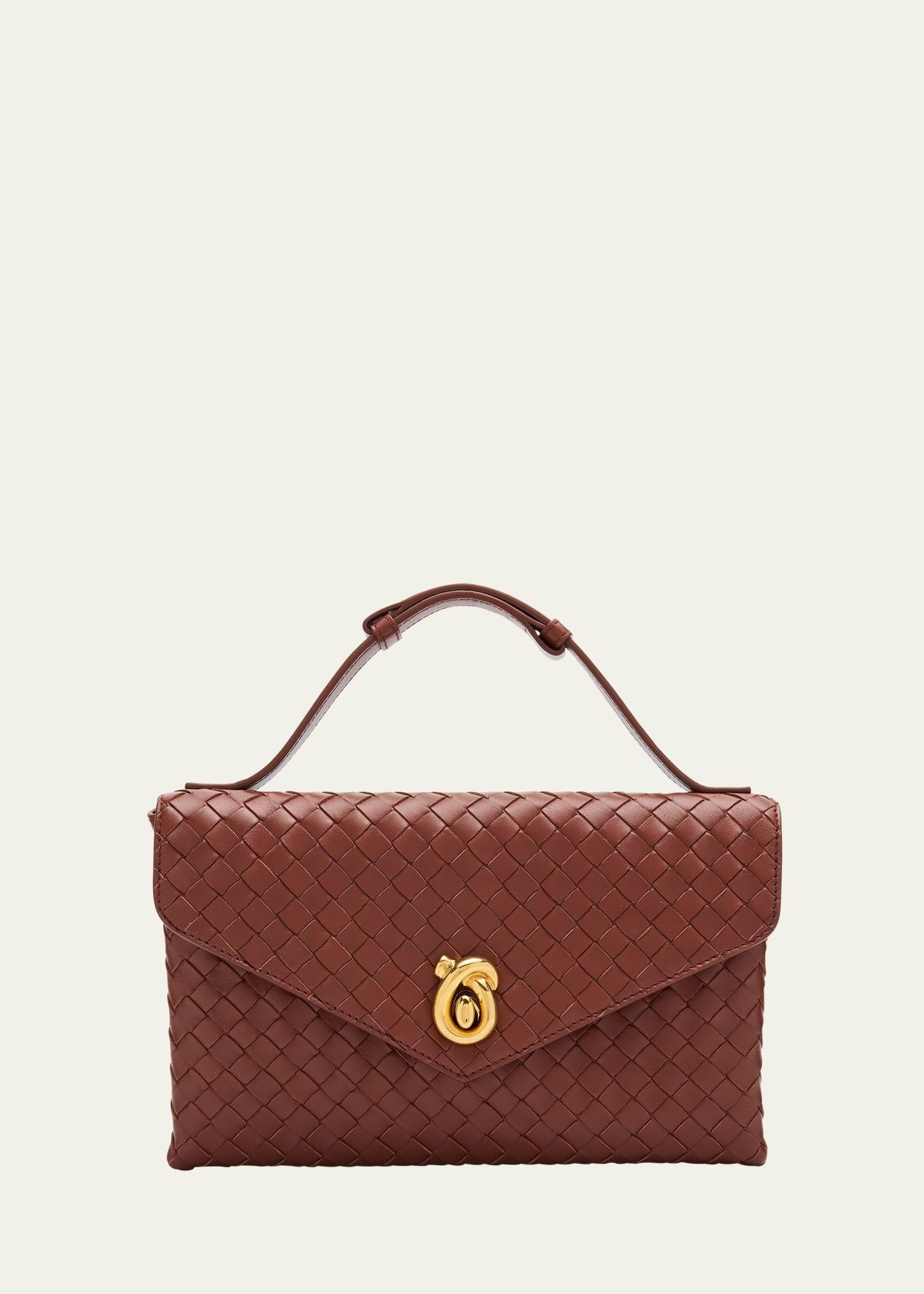 knot lock leather top-handle bag