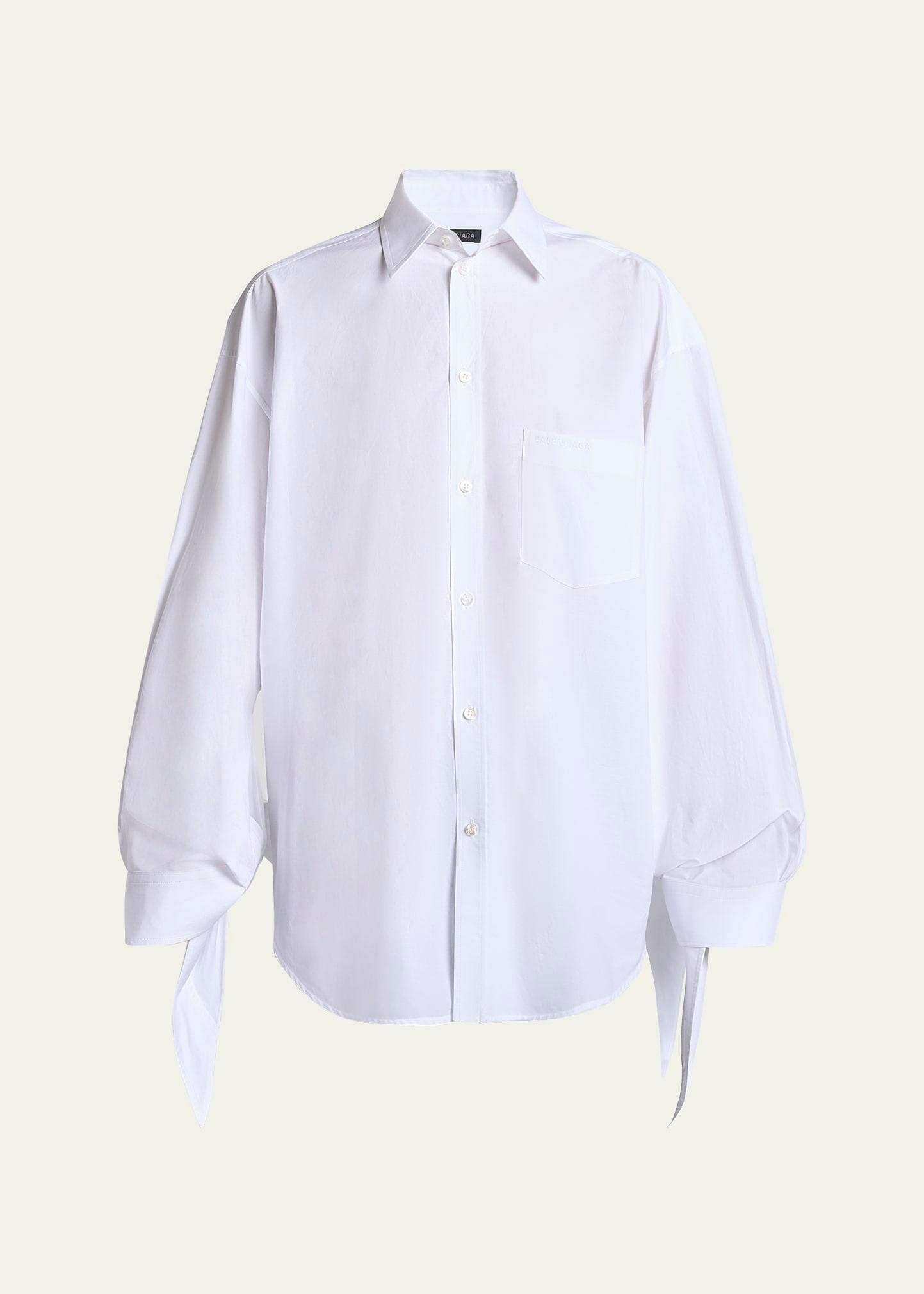 knotted cuff poplin blouse