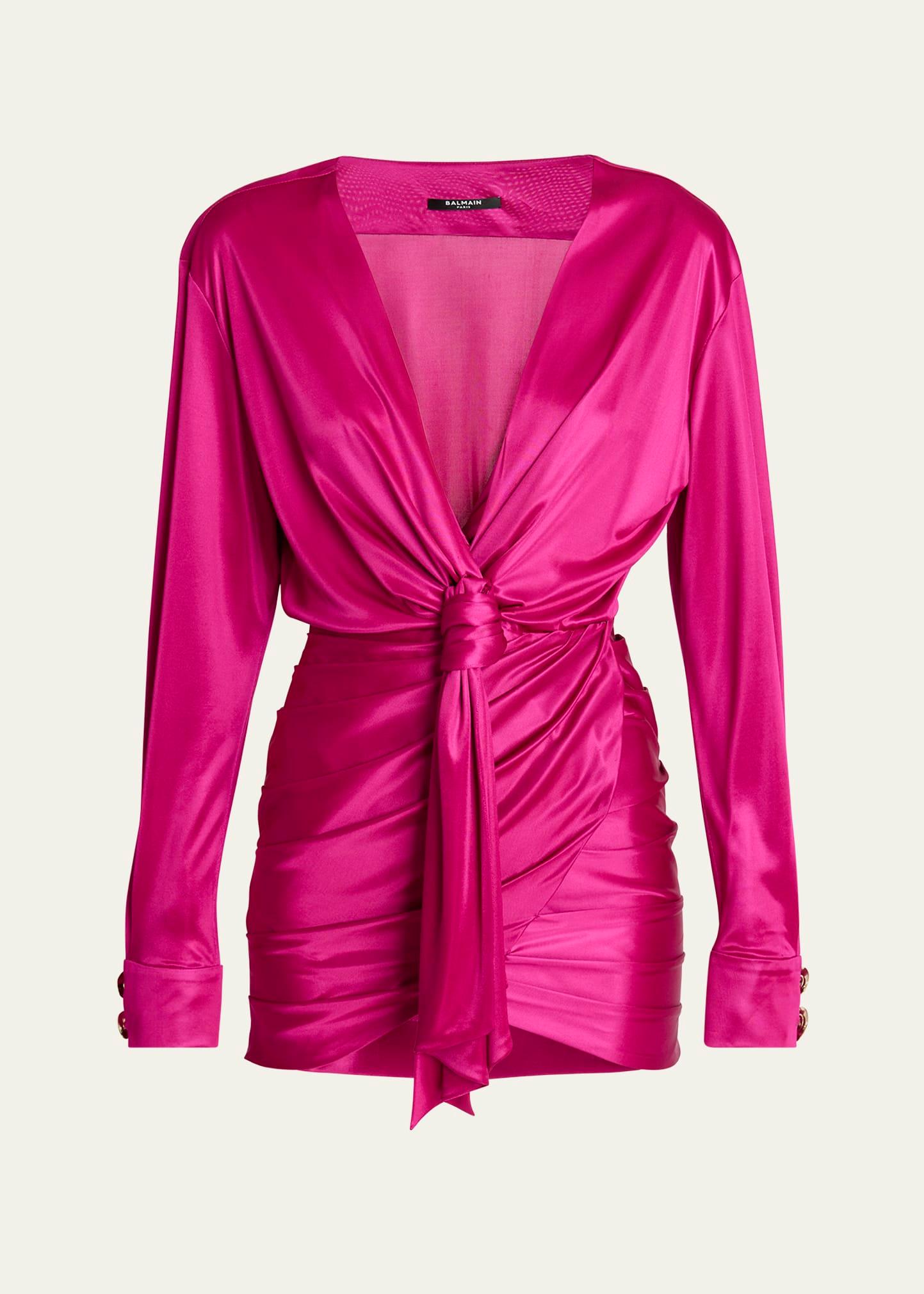 knotted draped silk mini dress