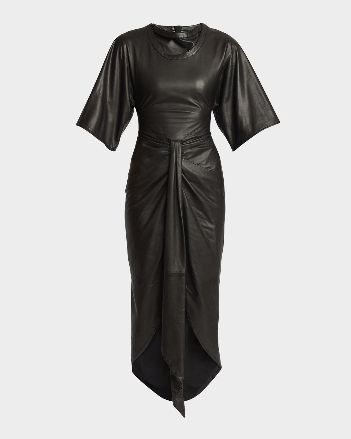 knotted leather short-sleeve midi dress