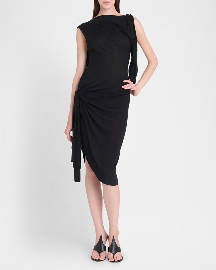 knotted sleeveless silk-cotton knit midi dress