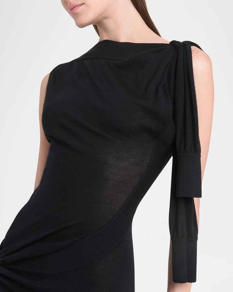 knotted sleeveless silk-cotton knit midi dress