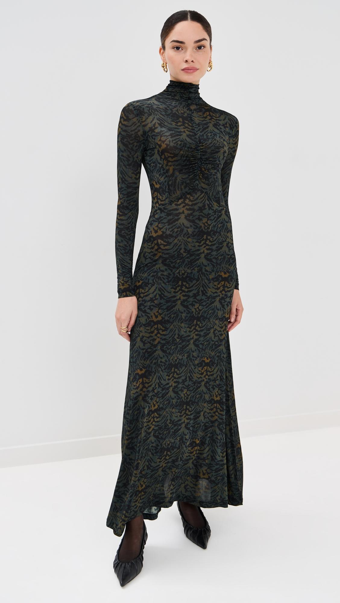 koa jersey ruched front turtleneck dress