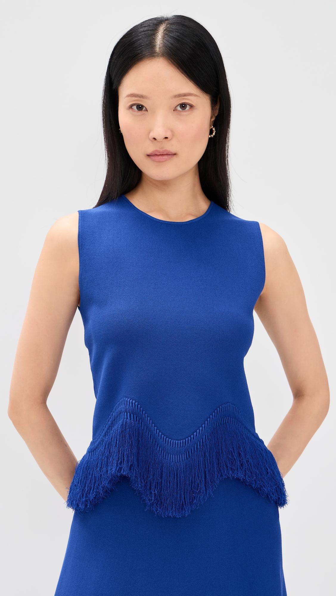 koa sleeveless knit top with fringe