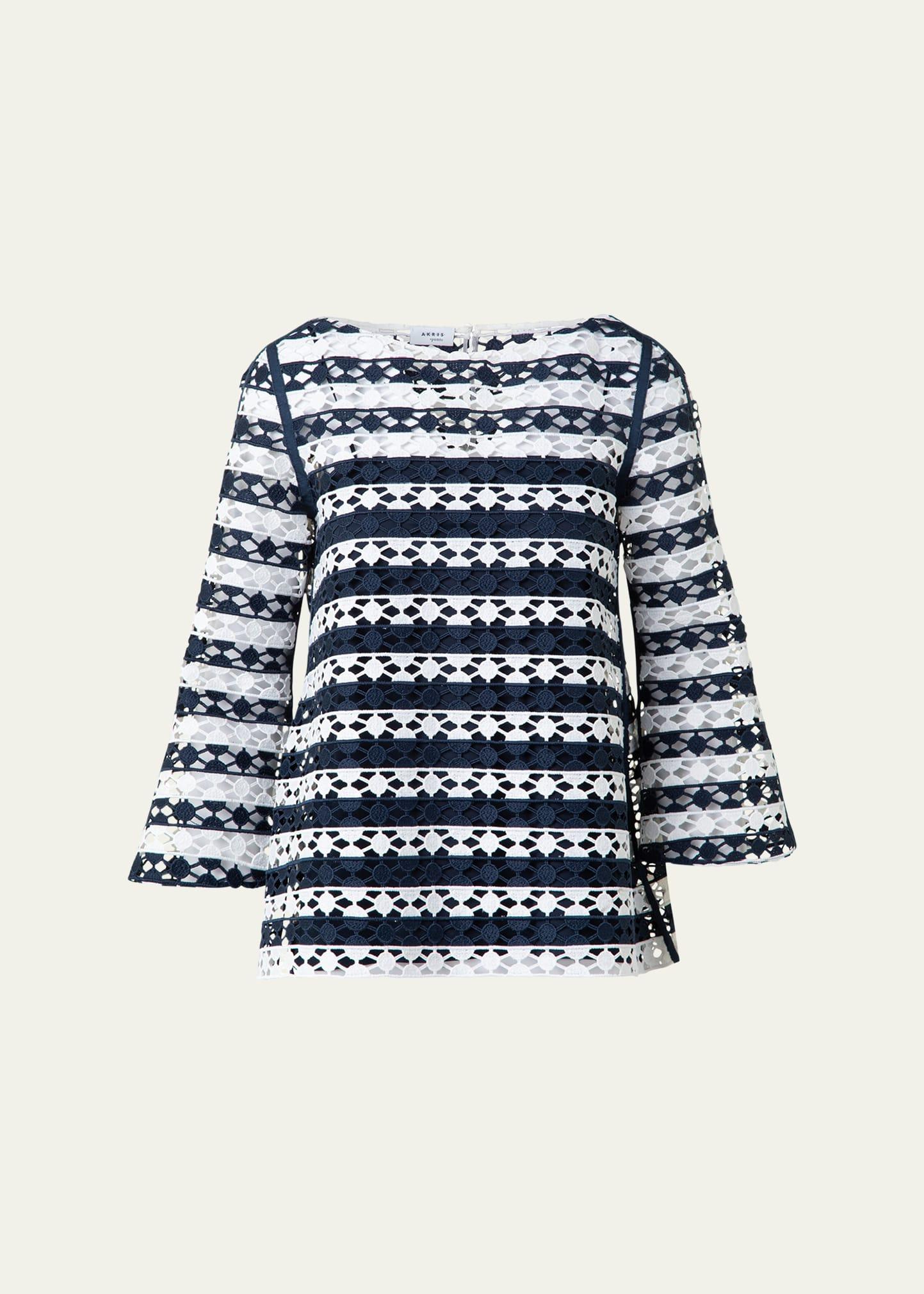 kodak striped dot guipure trumpet-sleeve blouse