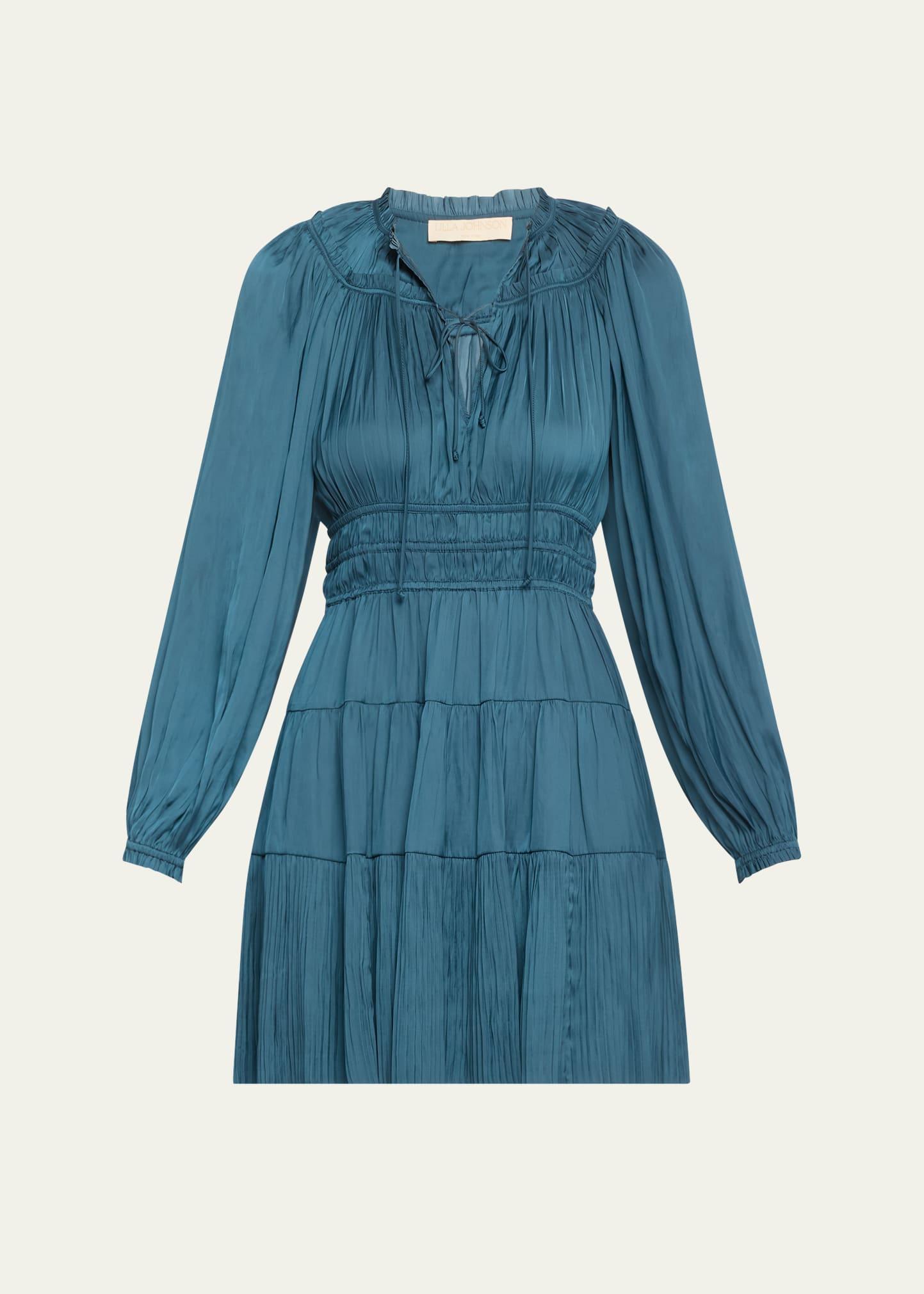 koria long-sleeve satin mini dress
