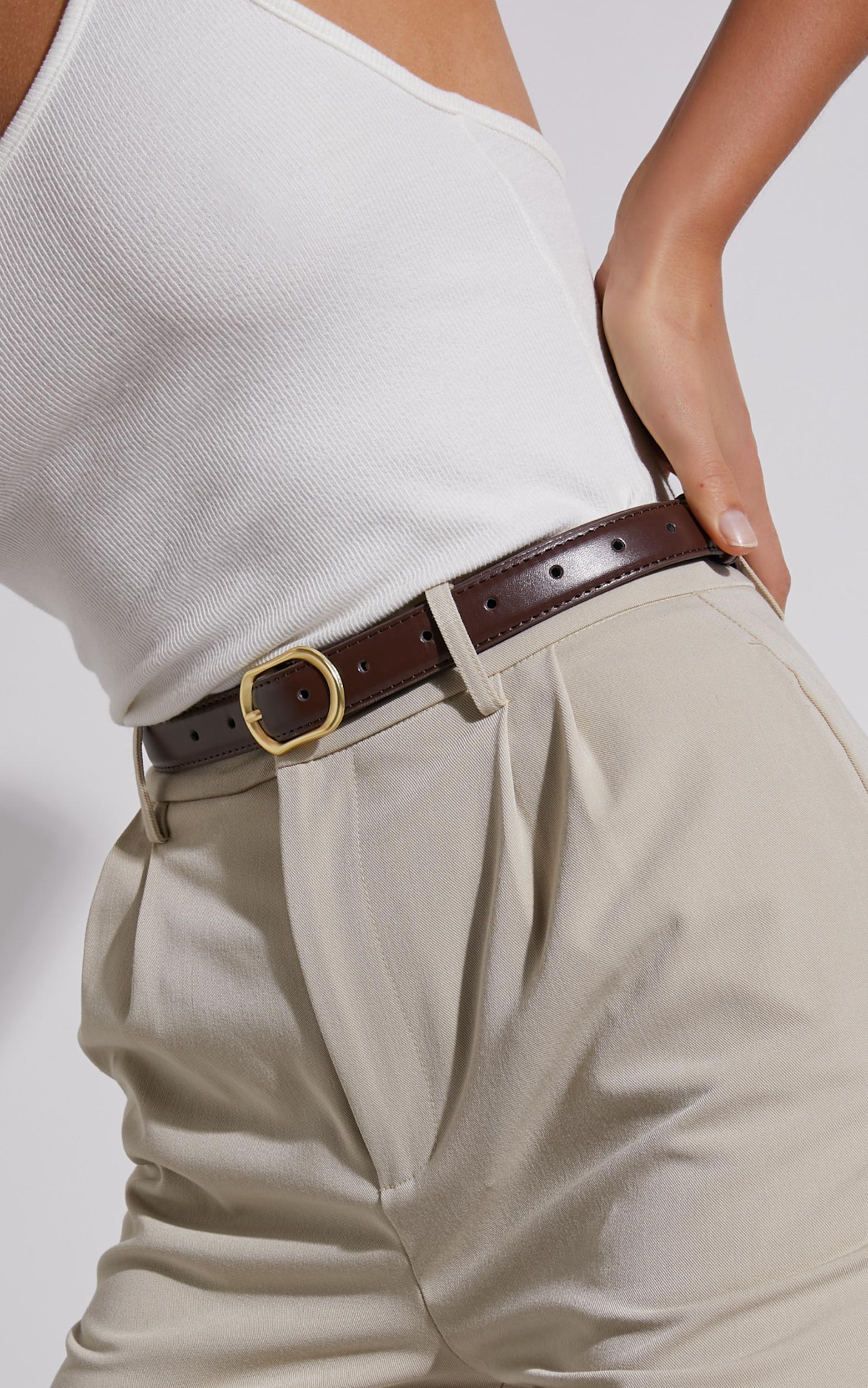 kristen rectangle buckle belt in brown