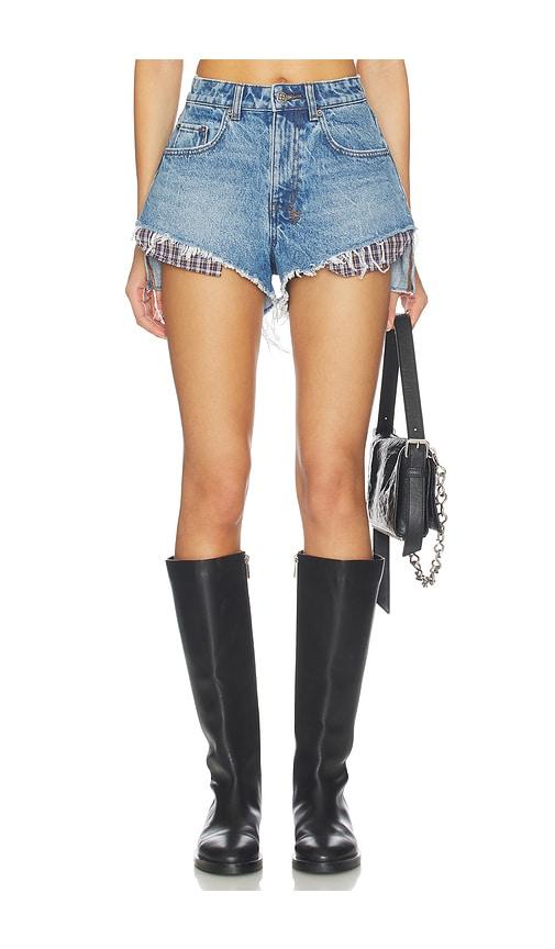 ksubi kut off denim short in blue.