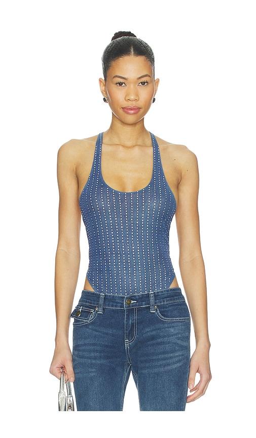 ksubi lara mesh bodysuit in blue.