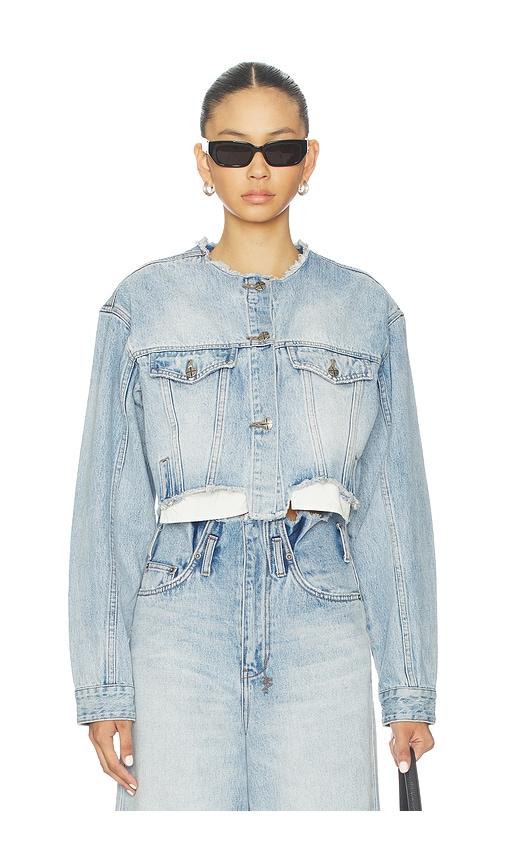 ksubi torn off crop trucker jacket in baby blue.