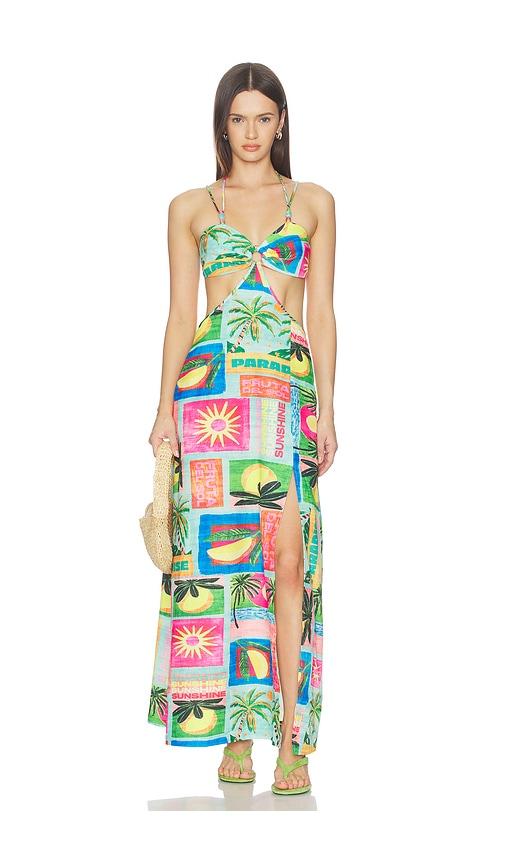 kulani kinis beaded cut out maxi dress in teal,pink.