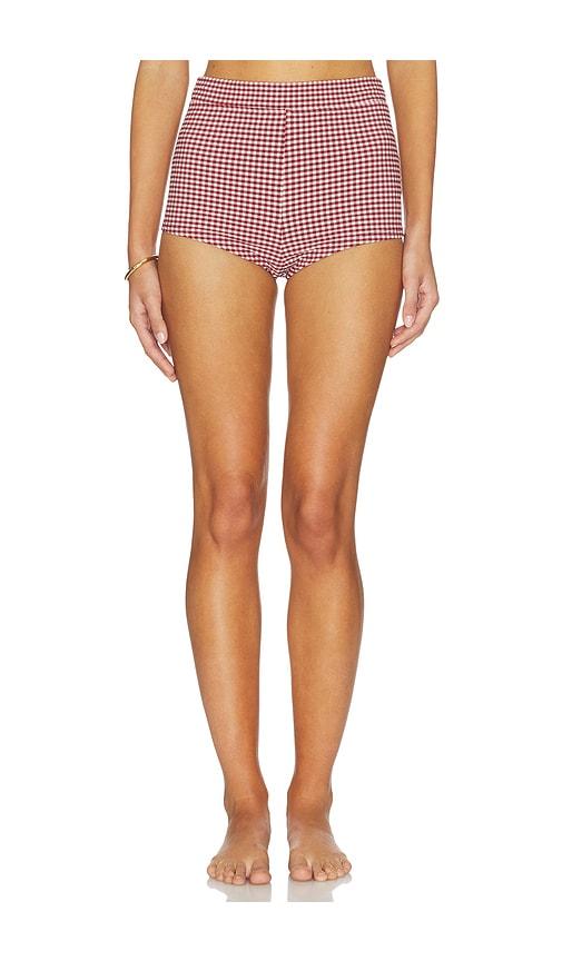 kulani kinis cheeky retro swim short in red.