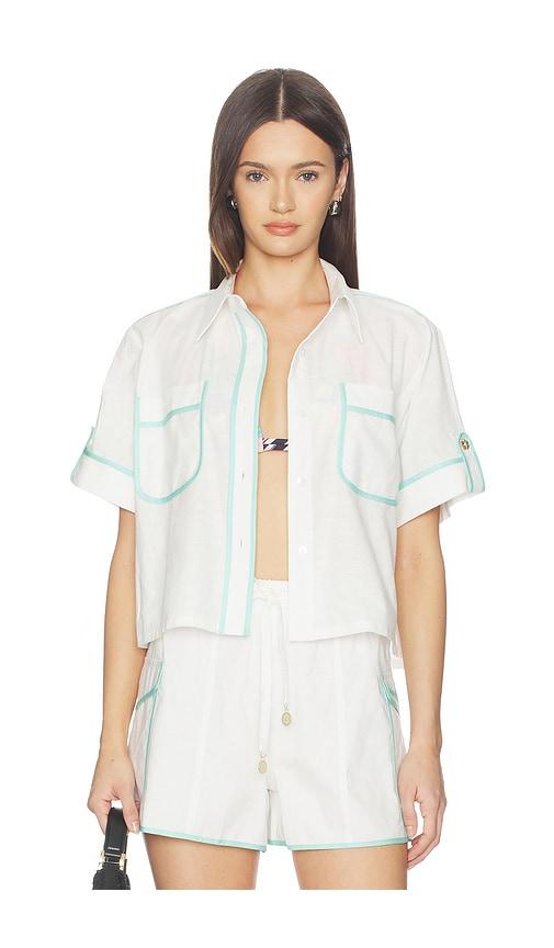 kulani kinis cropped button up shirt in white.