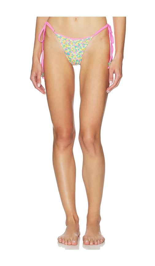 kulani kinis decorative thong tie side bikini bottom in pink.