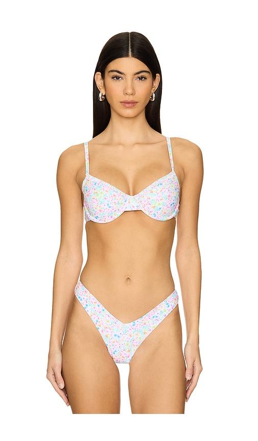 kulani kinis double ruffle underwire bikini top in white.