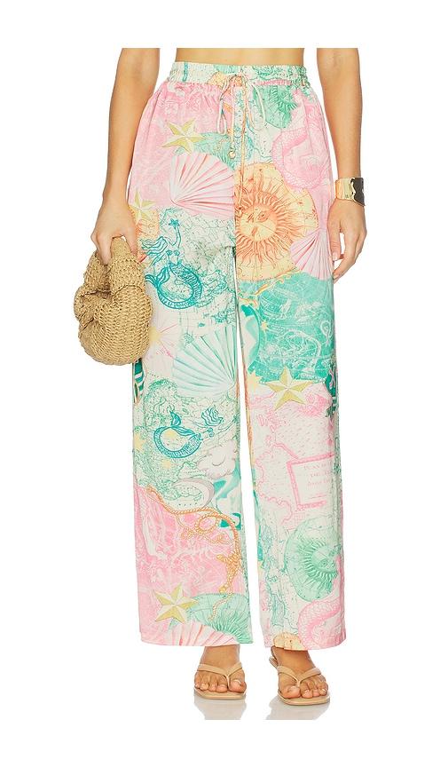 kulani kinis draw string resort wide leg pant in green.
