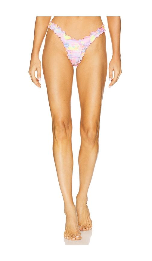 kulani kinis lettuce edge thong bikini bottom in pink,yellow.
