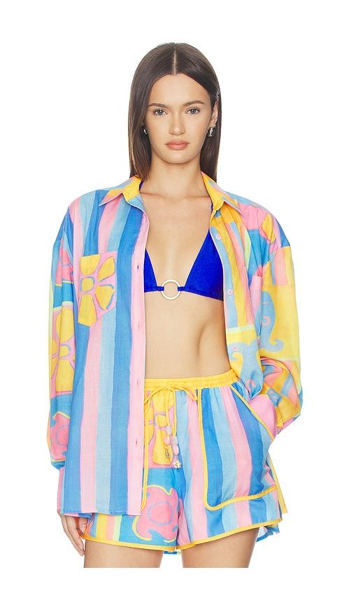 kulani kinis long sleeve beach shirt in orange,blue.