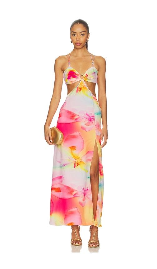 kulani kinis maxi dress in pink, yellow.