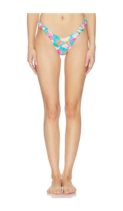 kulani kinis retro y thong bikini bottom in teal.