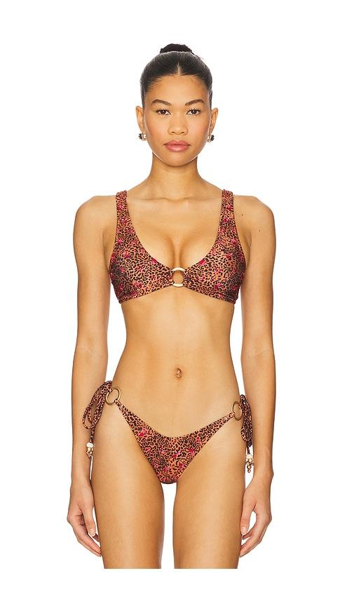 kulani kinis ring contour crop bikini top in brown.