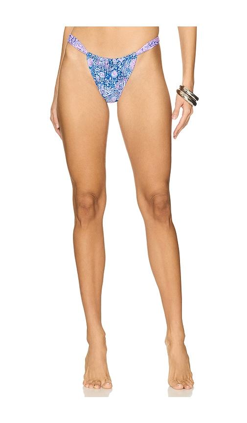 kulani kinis ruched thong bikini bottom in navy.