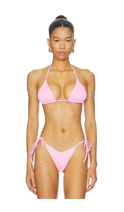 kulani kinis slide triangle bikini top in pink.
