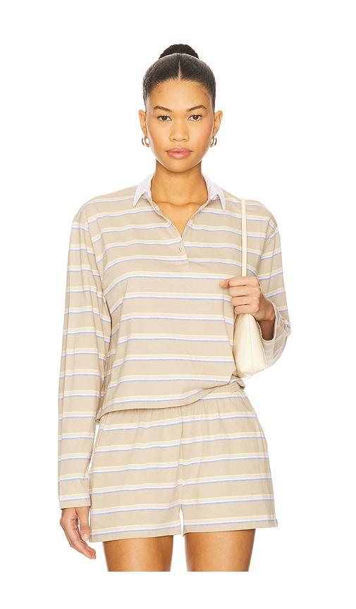 kule the lexie polo top in beige.