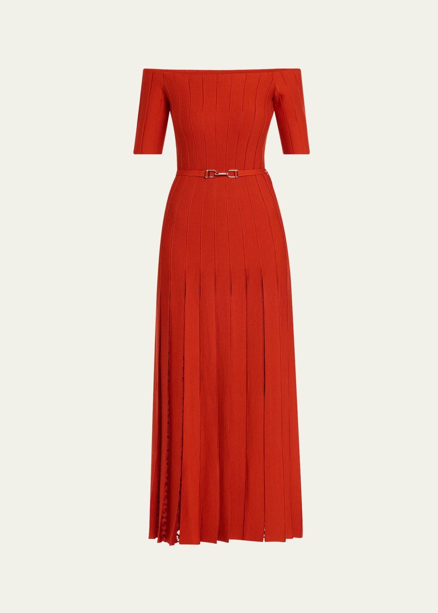 kurt off-the-shoulder pleated merino dress