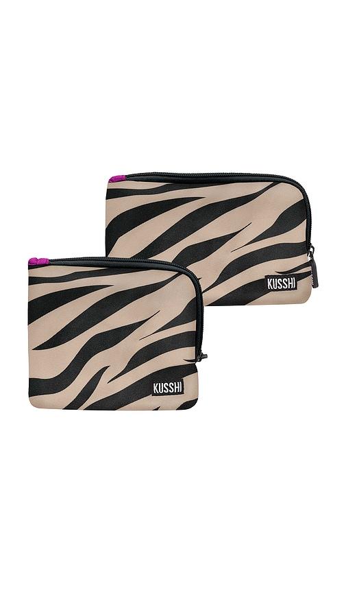 kusshi on-the-go pouch set in zebra.
