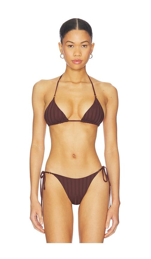 kya ashlyn reversible bikini top in brown.