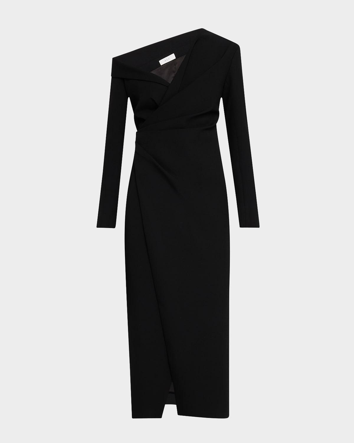 kylah ruched one-shoulder midi dress
