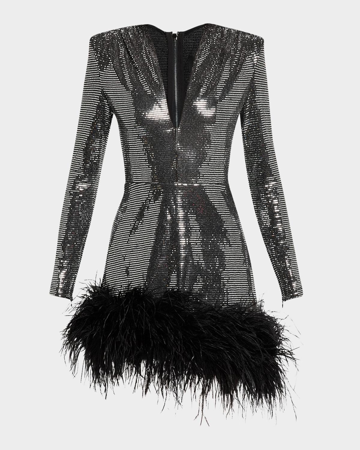 kyoto sequin feather-trim mini dress