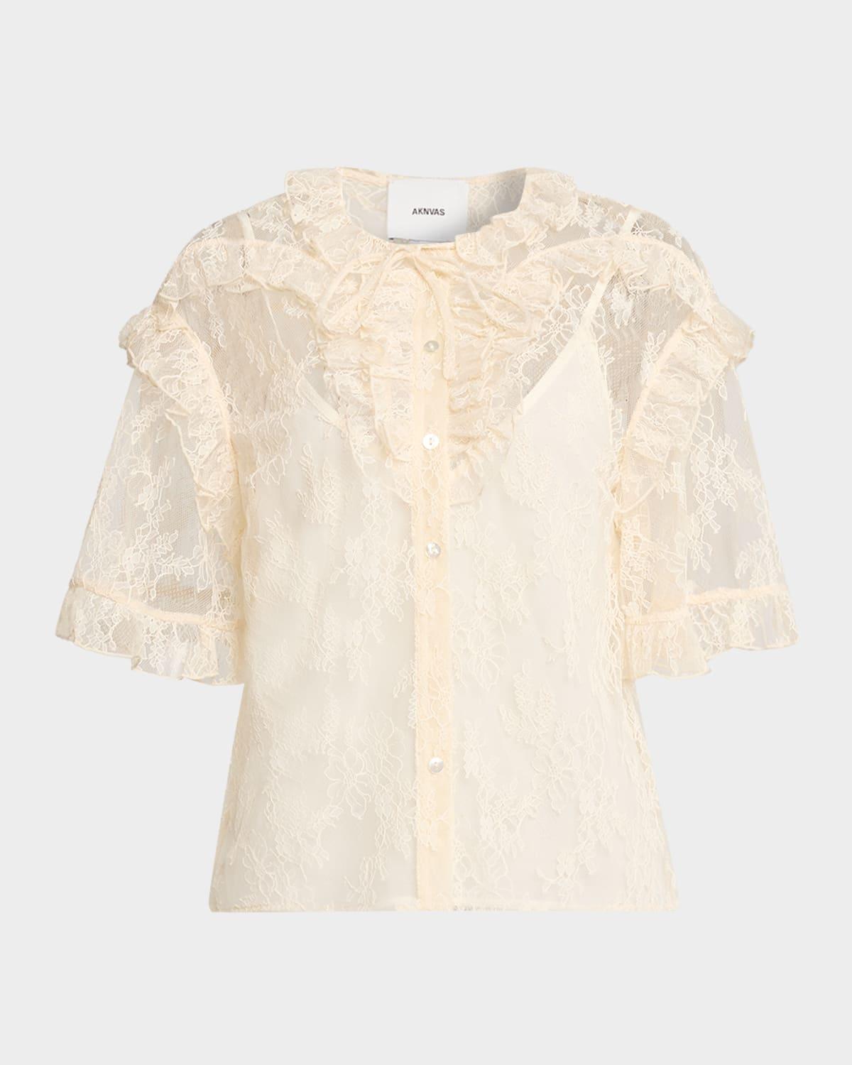 kyra button-front lace top