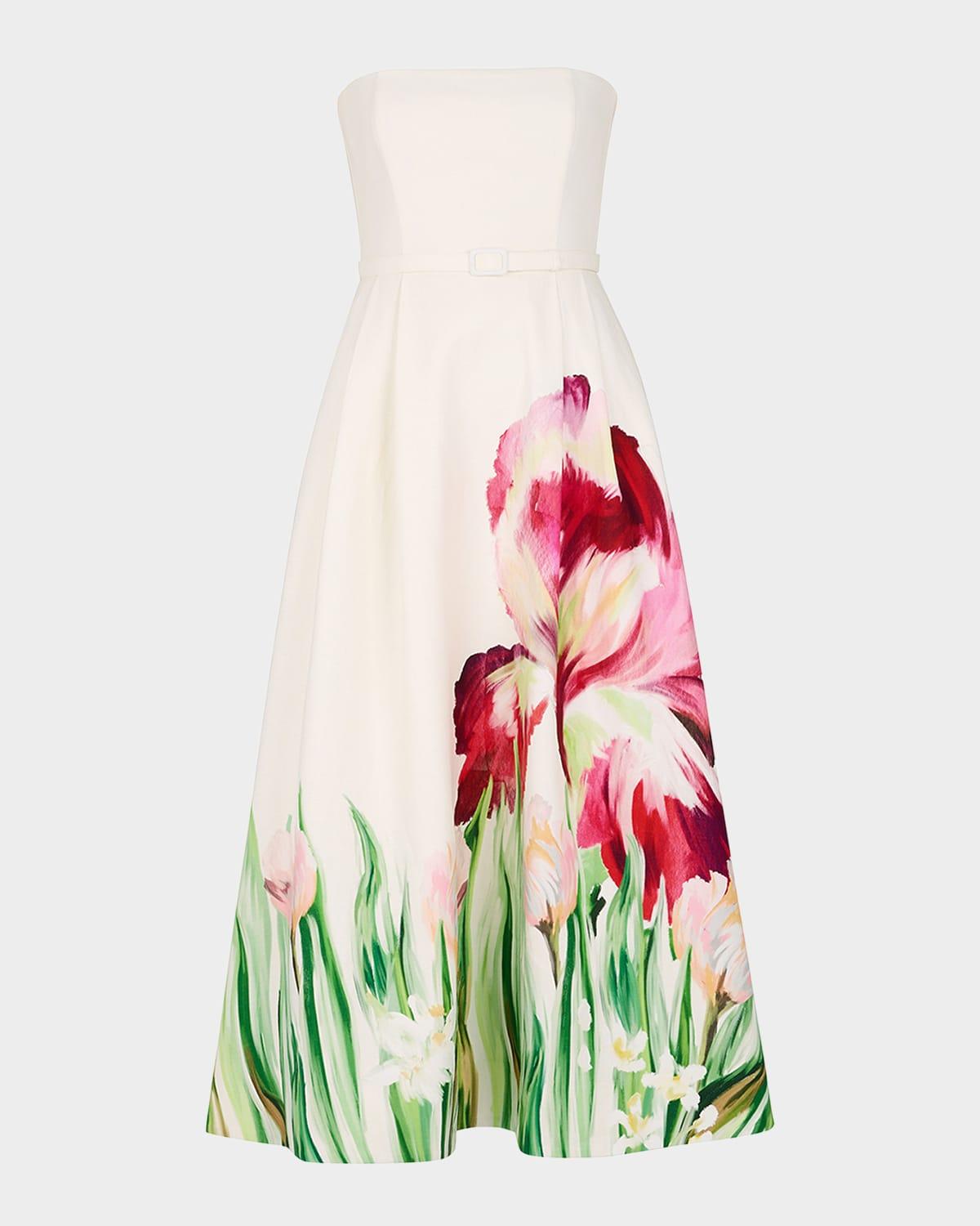 kyra strapless floral-print midi dress